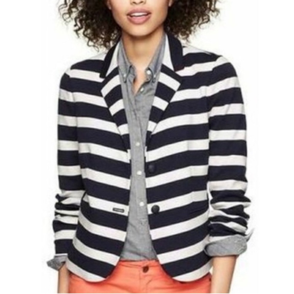 The Gap Navy Blue & White Striped Academy Knit Blazer - 12